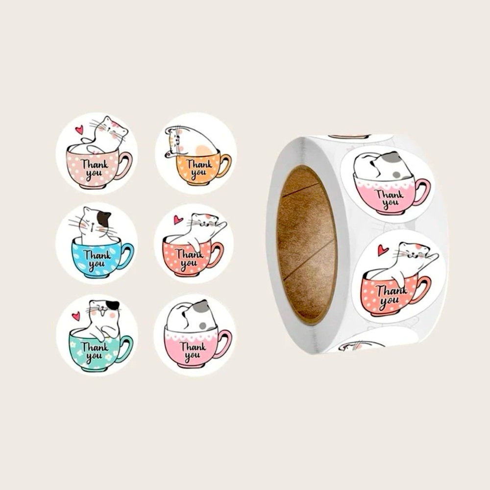 “4 for $25” Cartoon Graphic Cat Pattern Thank You Sticker